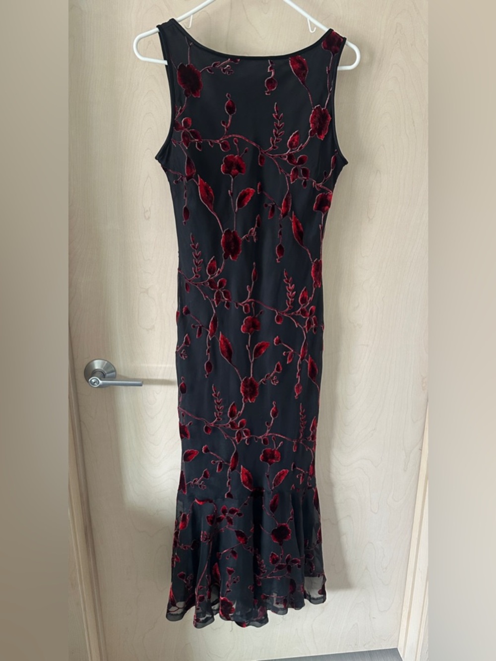 Vtg 90’s y2k Sleeveless Black midi Dress mesh burnout floral mermaid hem